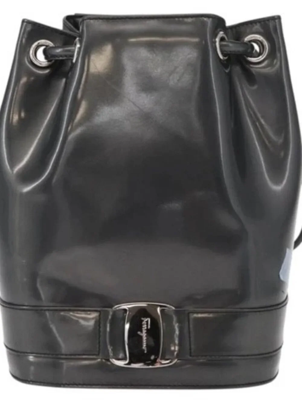 Salvatore Ferragamo Vala Backpack Leather Silver Auth BA8422